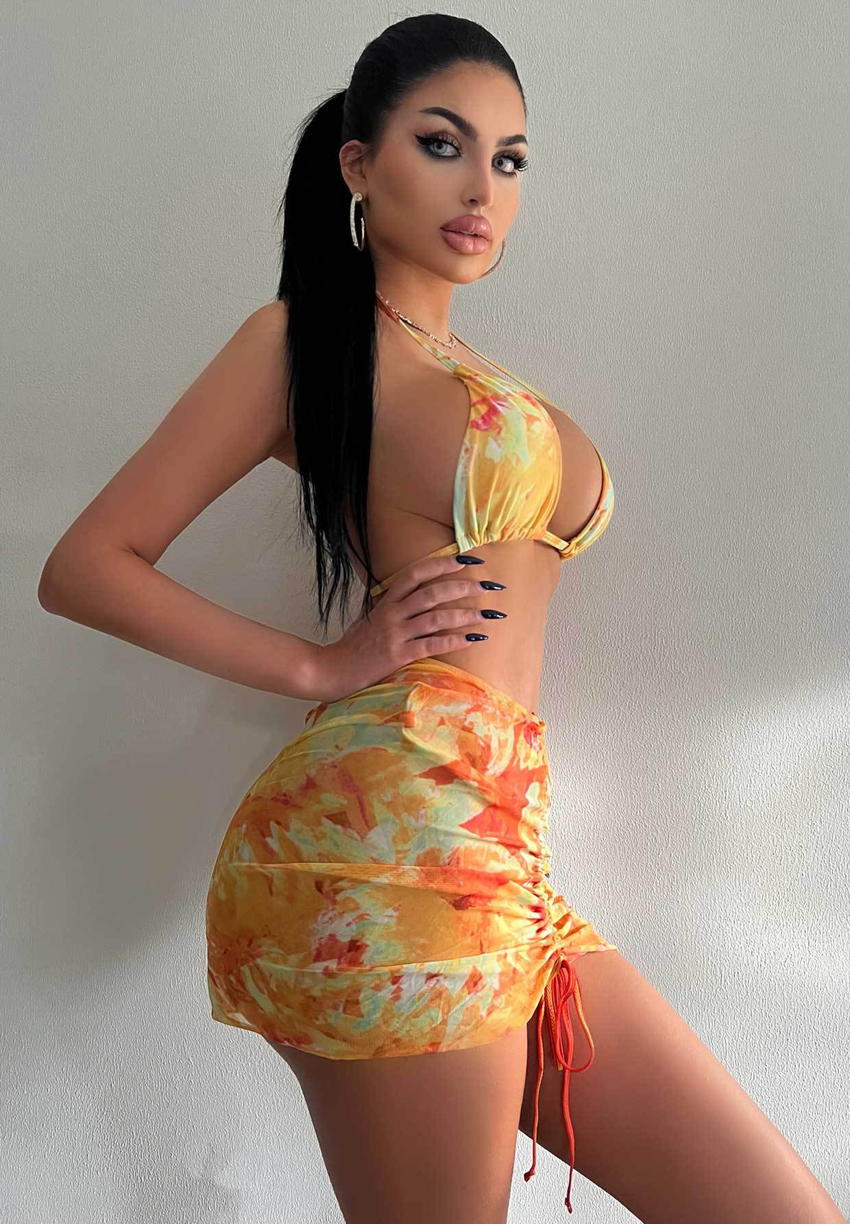 Swimsuit Three Piece Set Printed Sexy Lace Up Bikini Hip Skirt Bikini Swimsuit Bella Mia